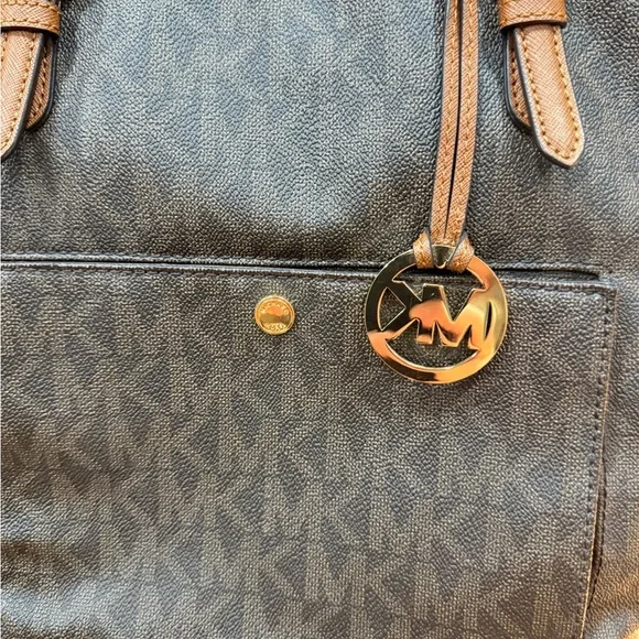 Michael Kors Dark Brown Logo Tote with Tan Trim - Picture 2 of 6